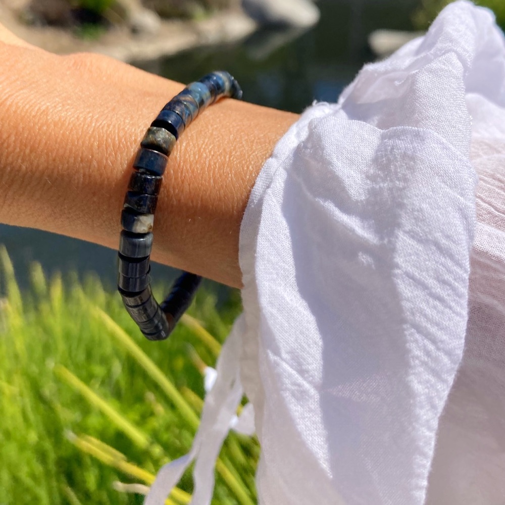 Blue Tiger Eye Heishi Bracelet